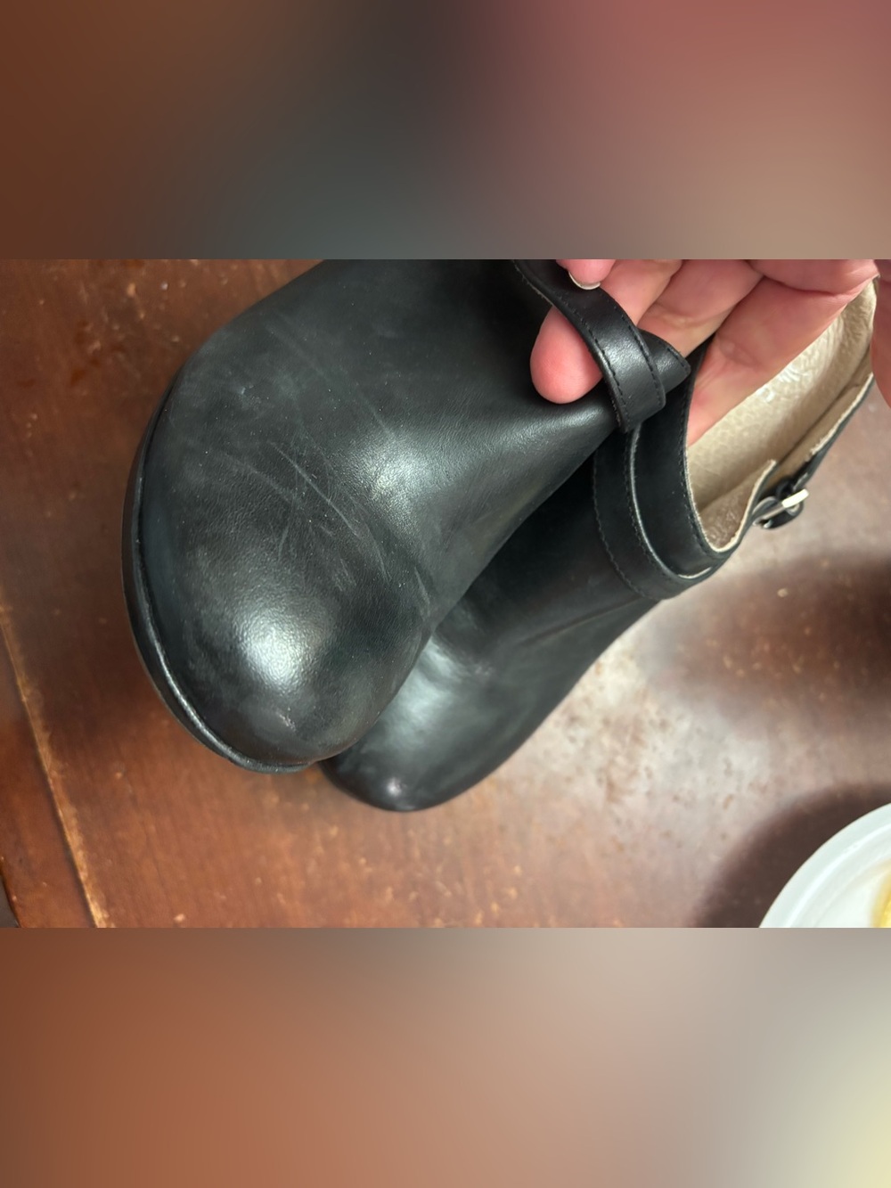 Dansko black leather uppers rubber bottom block heel slip on comfort work 38